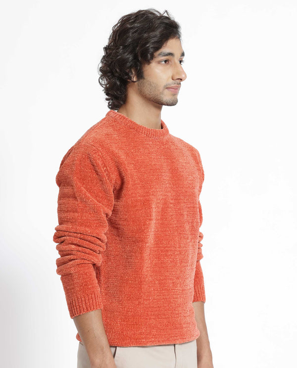 Rare Rabbit Mens Finkle Orange Sweater Full Sleeve Crew Neck Solid
