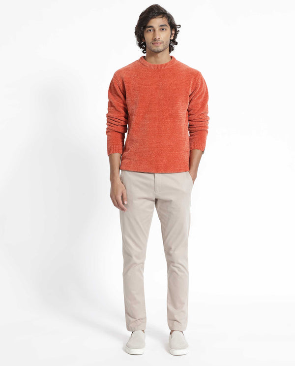Rare Rabbit Mens Finkle Orange Sweater Full Sleeve Crew Neck Solid