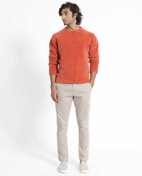 Rare Rabbit Mens Finkle Orange Sweater Full Sleeve Crew Neck Solid