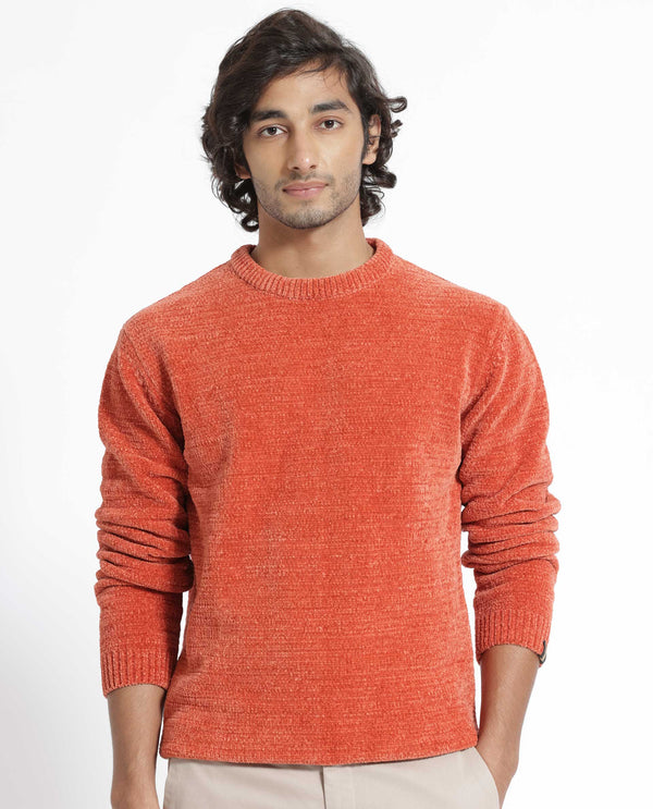Rare Rabbit Mens Finkle Orange Sweater Full Sleeve Crew Neck Solid