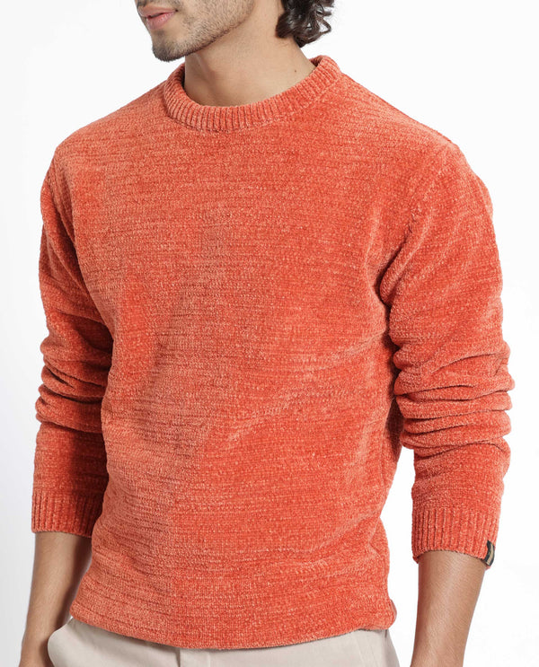 Rare Rabbit Mens Finkle Orange Sweater Full Sleeve Crew Neck Solid