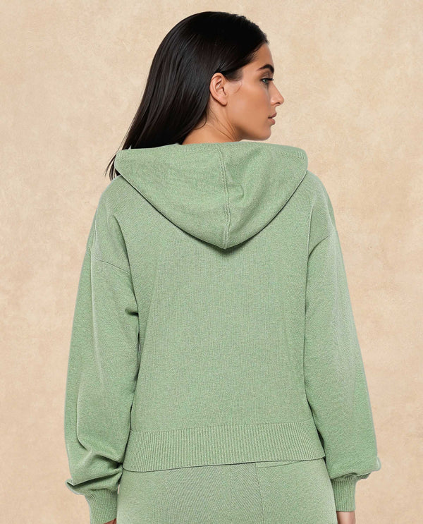 Rareism Women Finnet T Dusky Green Plain Hooded Plain Sweater