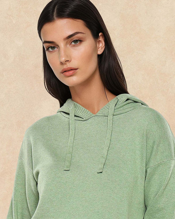 Rareism Women Finnet T Dusky Green Plain Hooded Plain Sweater