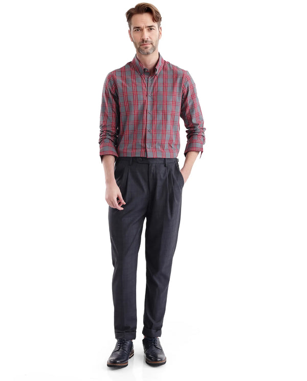 Rare Rabbit Men's Finster Red Cotton Fabric Full Sleeve Regular Fit Checks Shirt