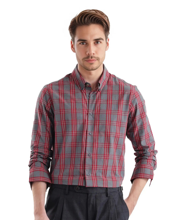 Rare Rabbit Men's Finster Red Cotton Fabric Full Sleeve Regular Fit Checks Shirt