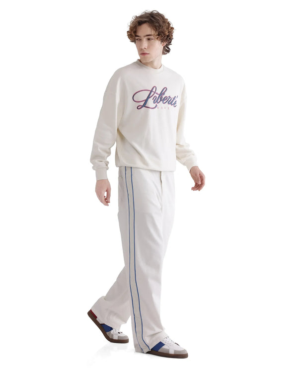 Rare Rabbit Men Fint Off White Cotton Blend Fabric Full Sleeve Boxy Fit Typography Print Sweatshirt