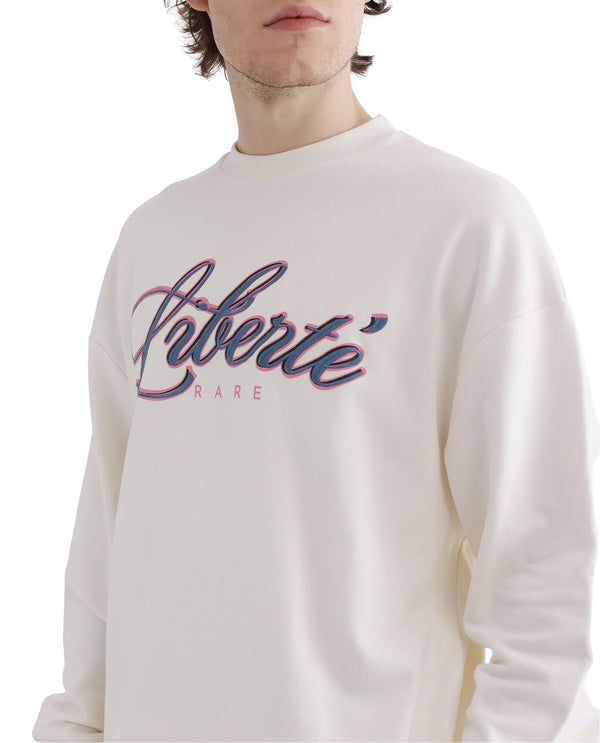 Rare Rabbit Men Fint Off White Cotton Blend Fabric Full Sleeve Boxy Fit Typography Print Sweatshirt