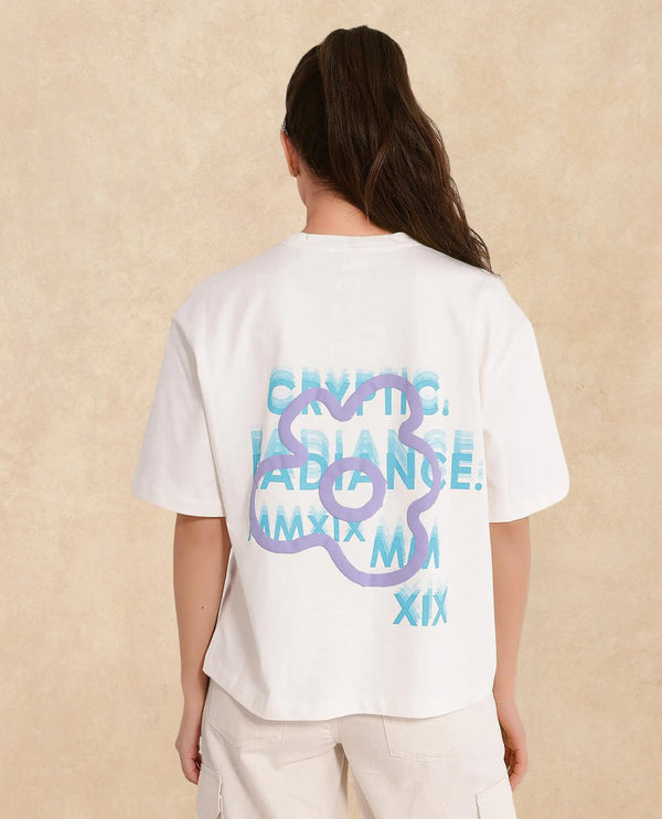 Rareism Women Fiona Off White Cotton Fabric Short Sleeve Crew Neck Solid T-Shirt