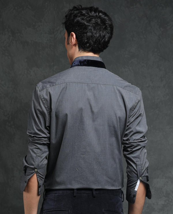 Rare Rabbit Men's Fritz Black Mandarin Collar Full Sleeves Solid Shirt