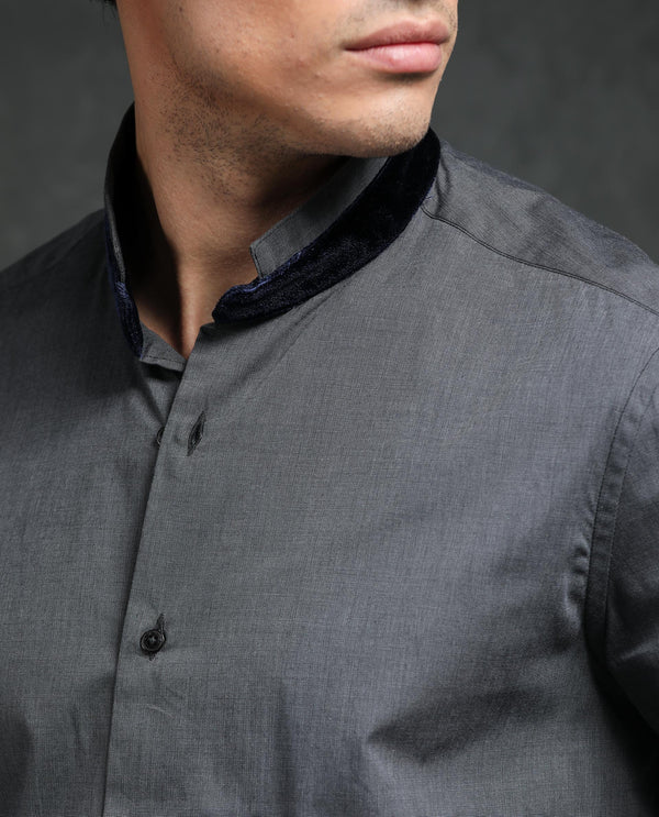 Rare Rabbit Men's Fritz Black Mandarin Collar Full Sleeves Solid Shirt