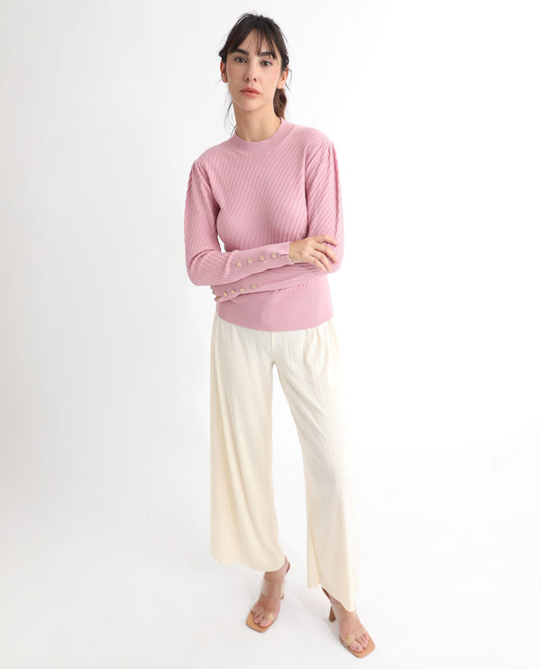 Rareism Women Fischer Pink Viscose Fabric Full Sleeves Knee Length Regular Fit Solid High Neck Sweater
