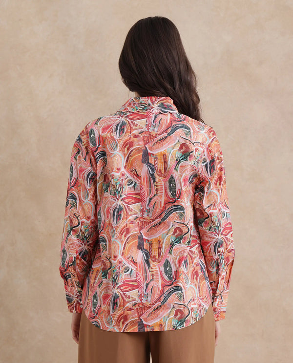 Rareism Women Fitte Multi Cuffed Sleeves Collared Neck Button Closure Abstract Print Shirt