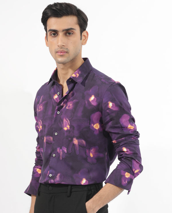 Rare Rabbit Men's Flage Purple Viscose Fabric Full Sleeves Floral Print Shirt