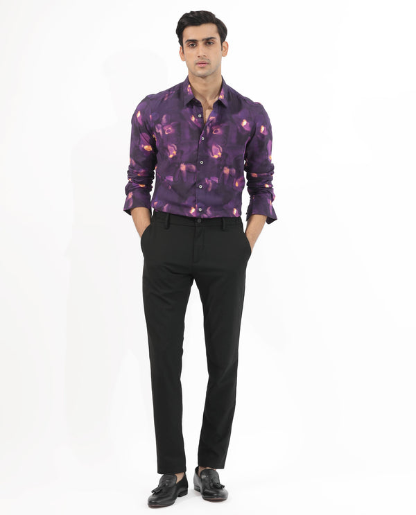 Rare Rabbit Men's Flage Purple Viscose Fabric Full Sleeves Floral Print Shirt
