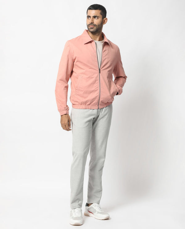 Rare Rabbit Men's Flinsten Dusky Pink Plain Broad Collar Twill Jacket