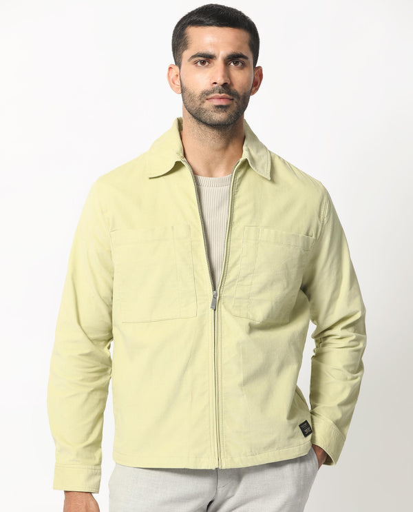 Rare Rabbit Men's Jilin Pastel Green Cotton Fabric Full Sleeves Zip Closure Solid Twill Shacket