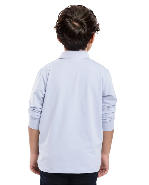 Rare Ones Kids Flit Light Blue Cotton Poly Full Sleeve Regular Collar Solid Polo