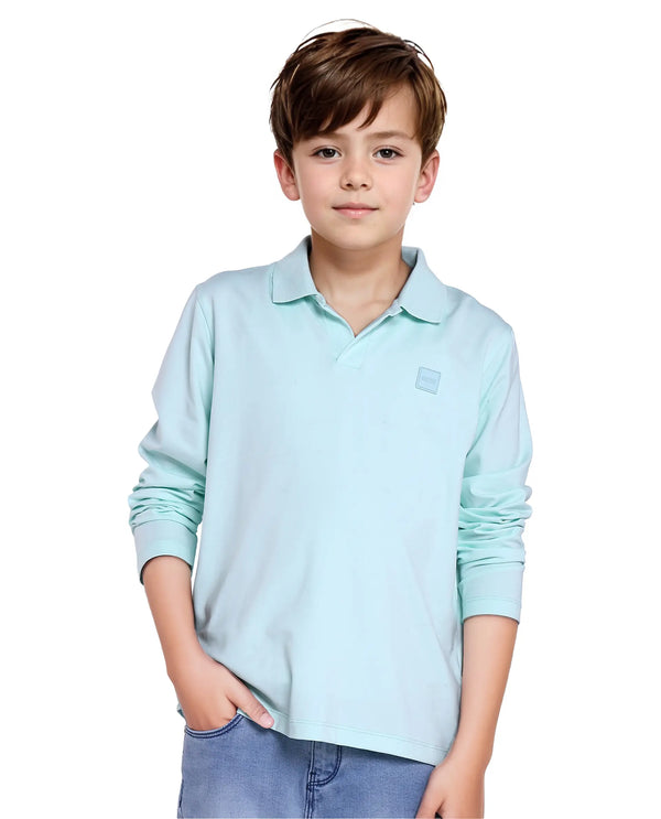 Rare Ones Kids Flit Pastel Green Cotton Poly Full Sleeve Regular Collar Solid Polo