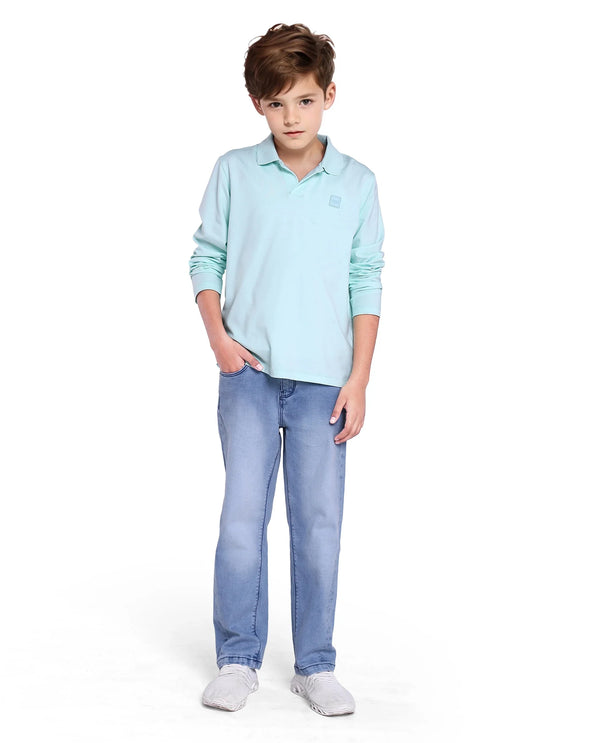 Rare Ones Kids Flit Pastel Green Cotton Poly Full Sleeve Regular Collar Solid Polo
