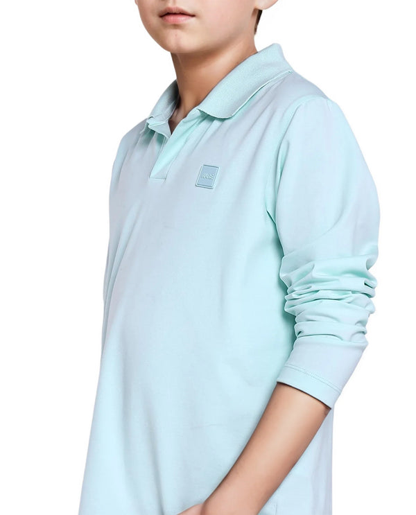 Rare Ones Kids Flit Pastel Green Cotton Poly Full Sleeve Regular Collar Solid Polo
