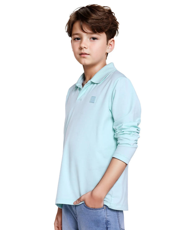 Rare Ones Kids Flit Pastel Green Cotton Poly Full Sleeve Regular Collar Solid Polo