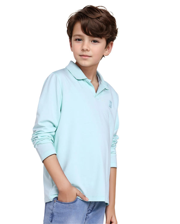 Rare Ones Kids Flit Pastel Green Cotton Poly Full Sleeve Regular Collar Solid Polo