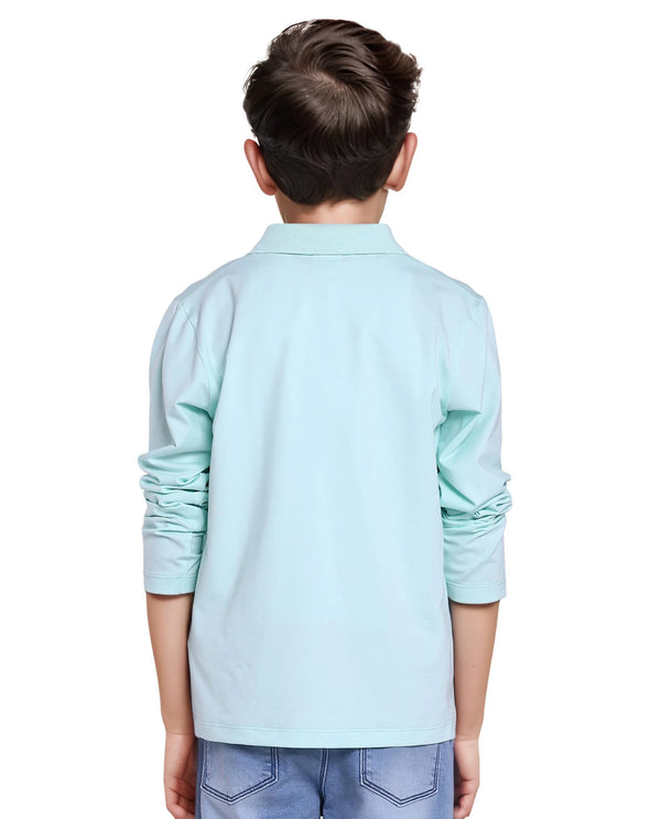 Rare Ones Kids Flit Pastel Green Cotton Poly Full Sleeve Regular Collar Solid Polo