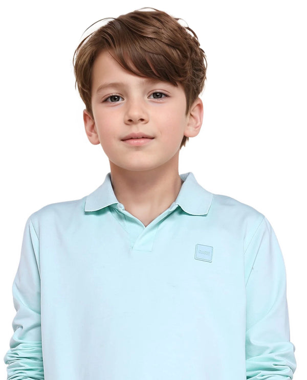 Rare Ones Kids Flit Pastel Green Cotton Poly Full Sleeve Regular Collar Solid Polo