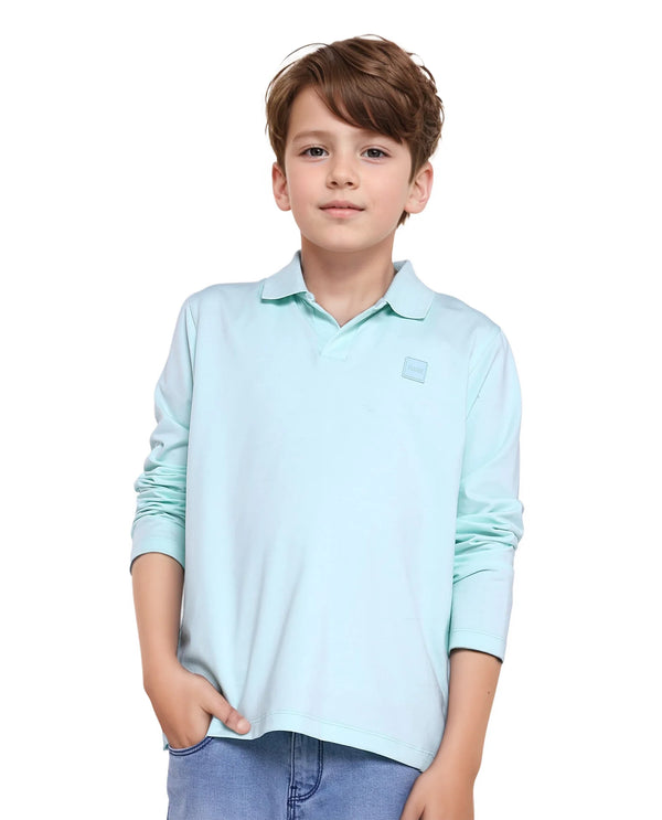 Rare Ones Kids Flit Pastel Green Cotton Poly Full Sleeve Regular Collar Solid Polo