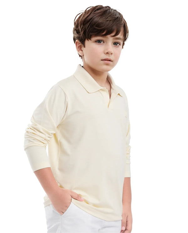 Rare Ones Kids Flit Pastel Yellow Cotton Poly Full Sleeve Polo Neck Solid Polo