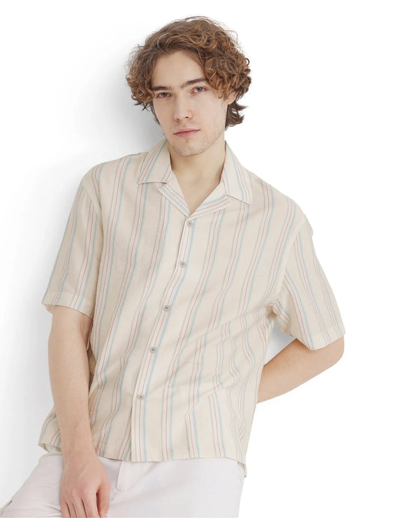Rare Rabbit Men's Flitzom Offwhite Cotton Fabric Short Sleeve Collared Neck Button Closure Printed Shirt