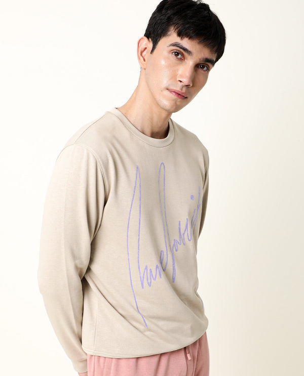 Rare Rabbit Men's Flocker Beige Cotton Polyester Fabric Full Sleeves Signature Branding Sweatshirt