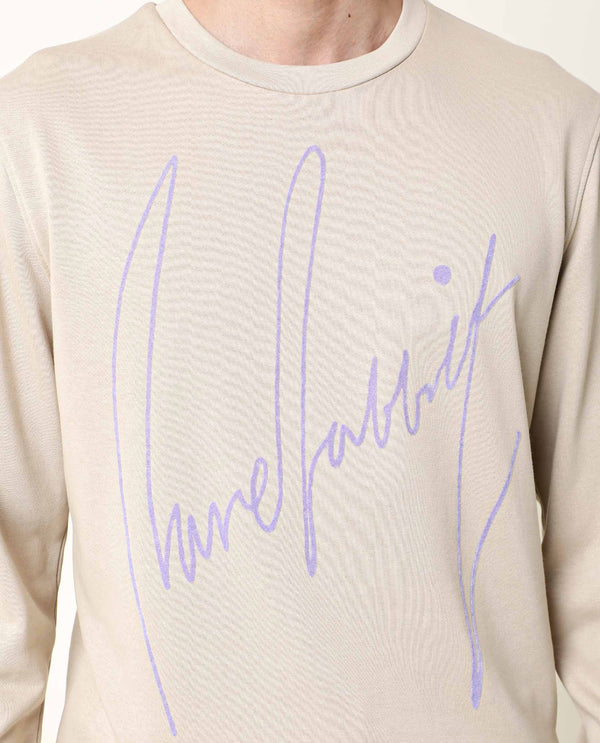 Rare Rabbit Men's Flocker Beige Cotton Polyester Fabric Full Sleeves Signature Branding Sweatshirt