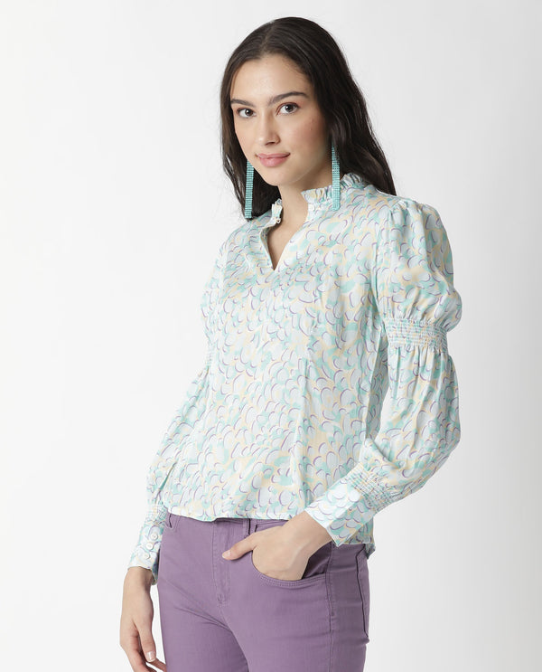 Rareism Womens Floor Purple Top Modal Satin Fabric Regular Fit Full Sleeve Ruffled Neck