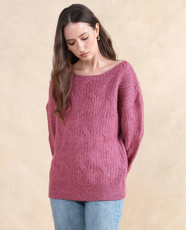 Rareism Women Floran Pink Oversized Fit Plain Sweater