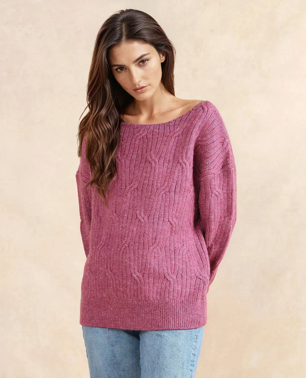 Rareism Women Floran Pink Oversized Fit Plain Sweater