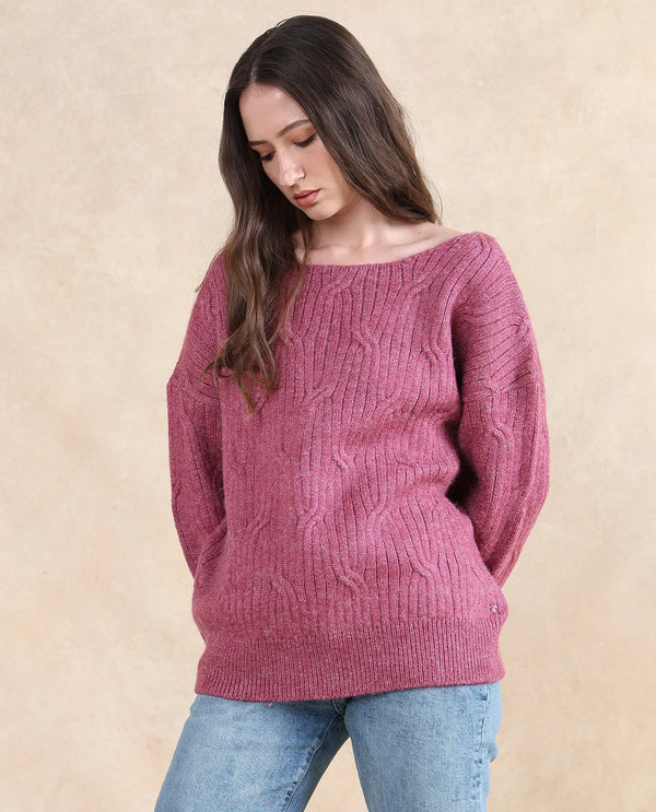Rareism Women Floran Pink Oversized Fit Plain Sweater