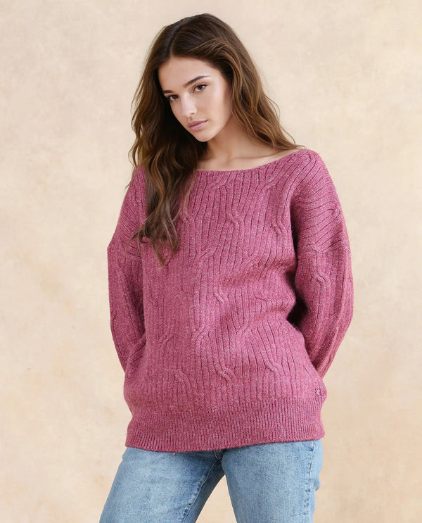 Rareism Women Floran Pink Oversized Fit Plain Sweater