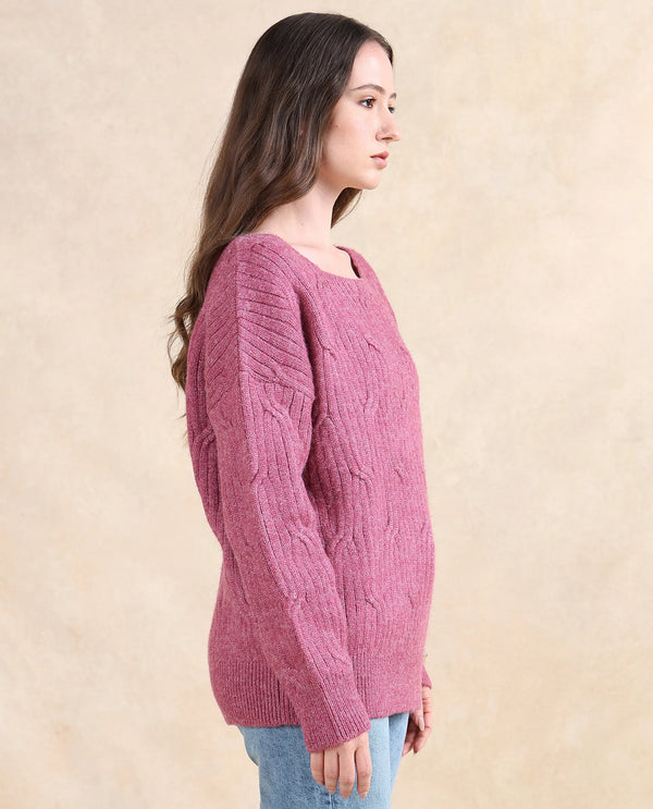 Rareism Women Floran Pink Oversized Fit Plain Sweater