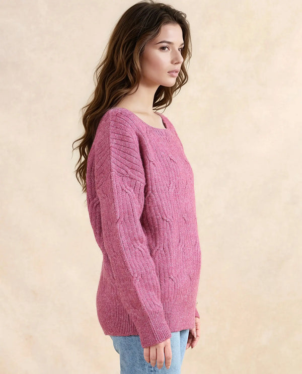Rareism Women Floran Pink Oversized Fit Plain Sweater