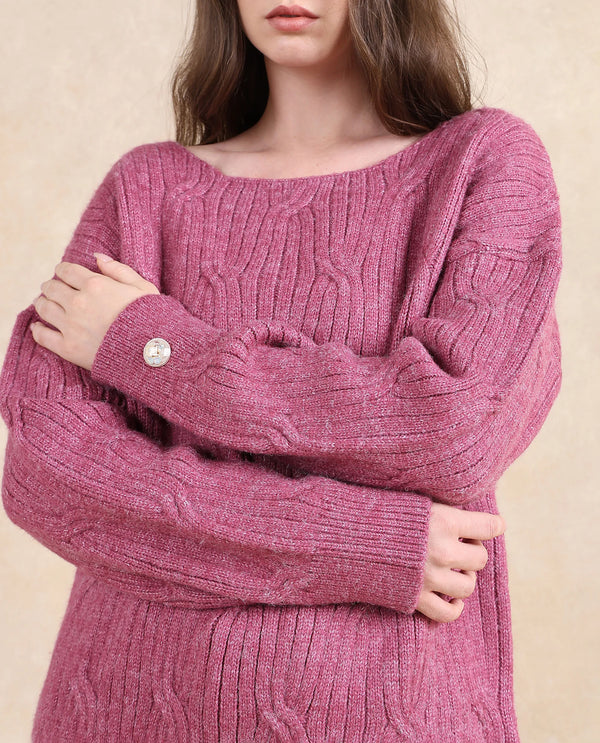Rareism Women Floran Pink Oversized Fit Plain Sweater