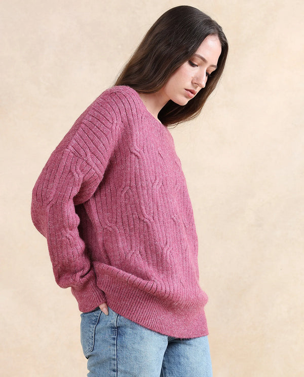 Rareism Women Floran Pink Oversized Fit Plain Sweater
