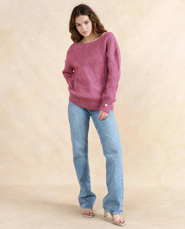 Rareism Women Floran Pink Oversized Fit Plain Sweater