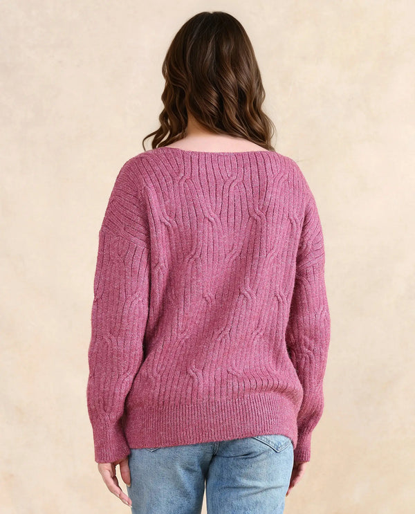 Rareism Women Floran Pink Oversized Fit Plain Sweater