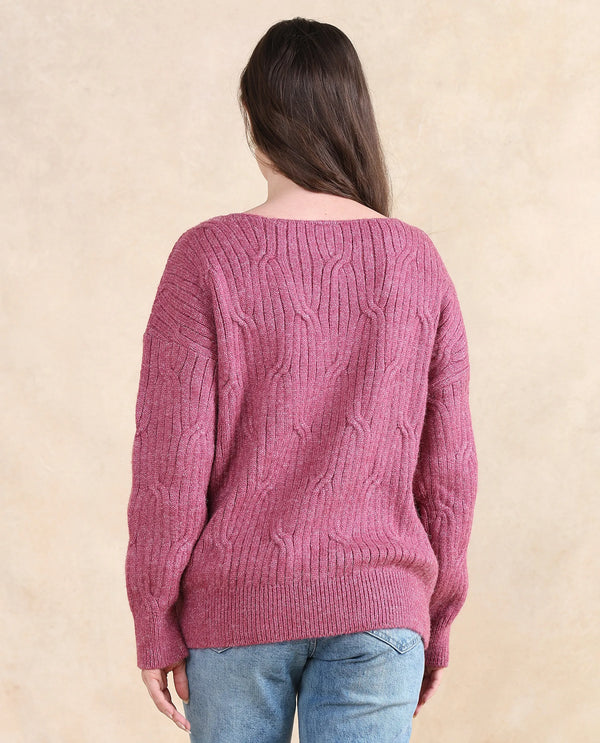 Rareism Women Floran Pink Oversized Fit Plain Sweater