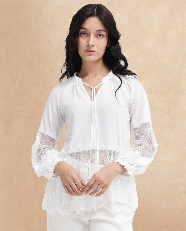 Rareism Womens Florida White Top Full Sleeve Solid