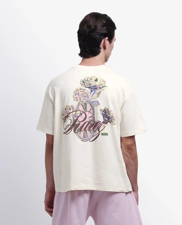 Rare Rabbit Men Fluen Off White Cotton Fabric Short Sleeve Oversized Fit Printed T-Shirt