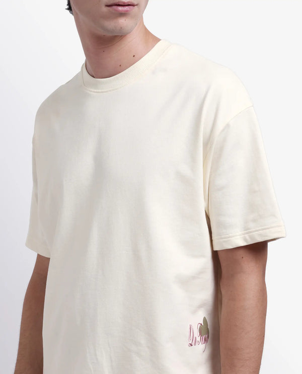 Rare Rabbit Men Fluen Off White Cotton Fabric Short Sleeve Oversized Fit Printed T-Shirt