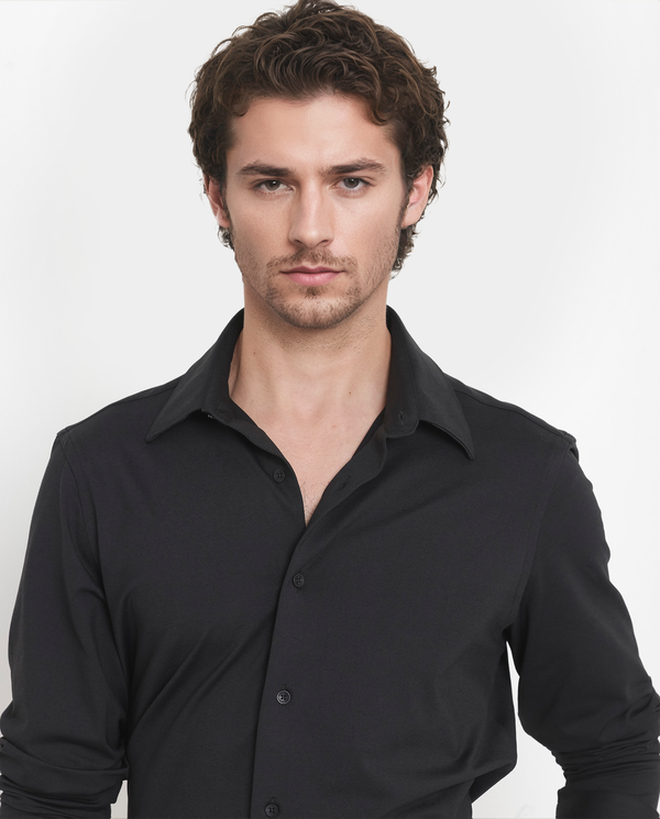 Rare Rabbit Men's Flyknit Black Cotton Polyester Fabric Full Sleeves Knitted Solid Shirt