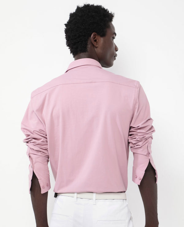 Rare Rabbit Men's Flyknit Dusky Pink Cotton Polyester Fabric Full Sleeves Knitted Solid Shirt